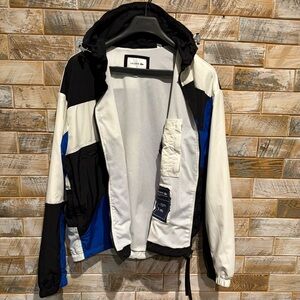 Lacoste Black and Blue Windbreaker with Hood and Elastic Cuffs